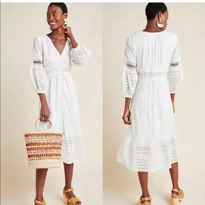 Anthropologie Dress Ebba Eyelet Midi White Boho 2